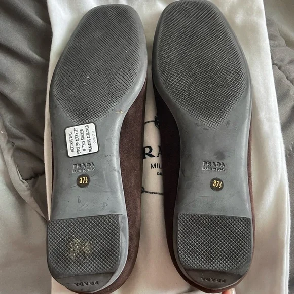 Prada Brown, Suede Leather & Logo Ballet Flats - Picture 2 of 4